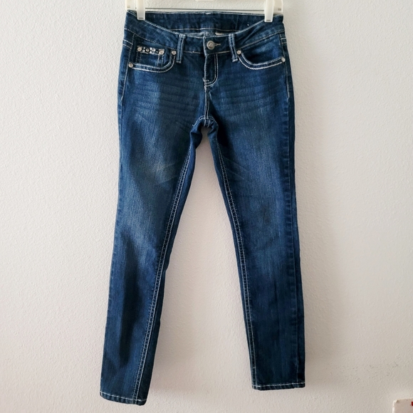 Red Camel skinny jeans size 7 juniors stretch embellished bling 30.5" inseam - Picture 2 of 11